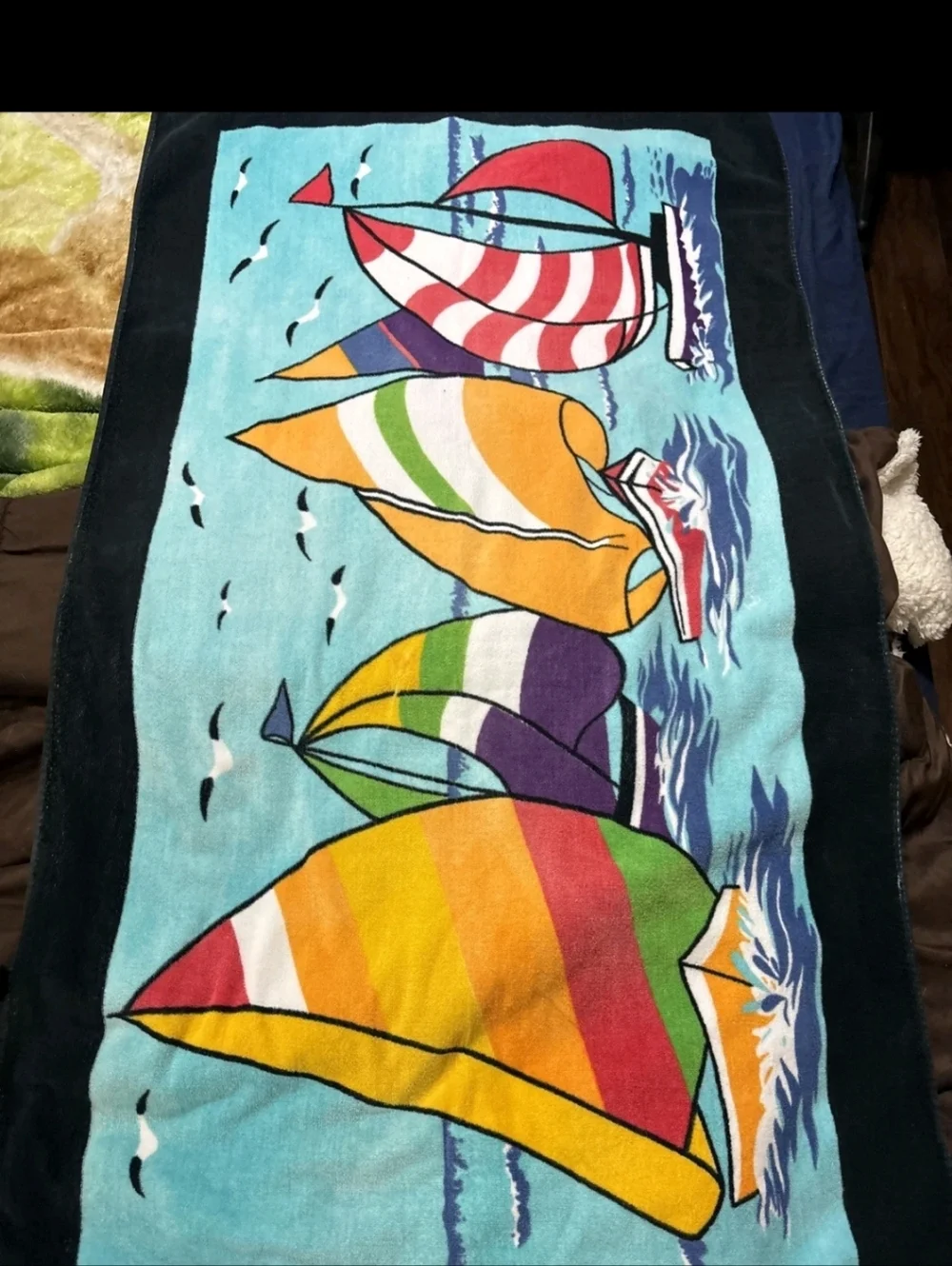 Multicolor Sailboat Print Beach Towel